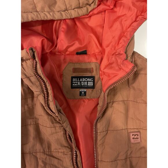 Billabong Adventure Division A/Div Women's M Peach Puffer Jacket Hooded Surf - Picture 1 of 6